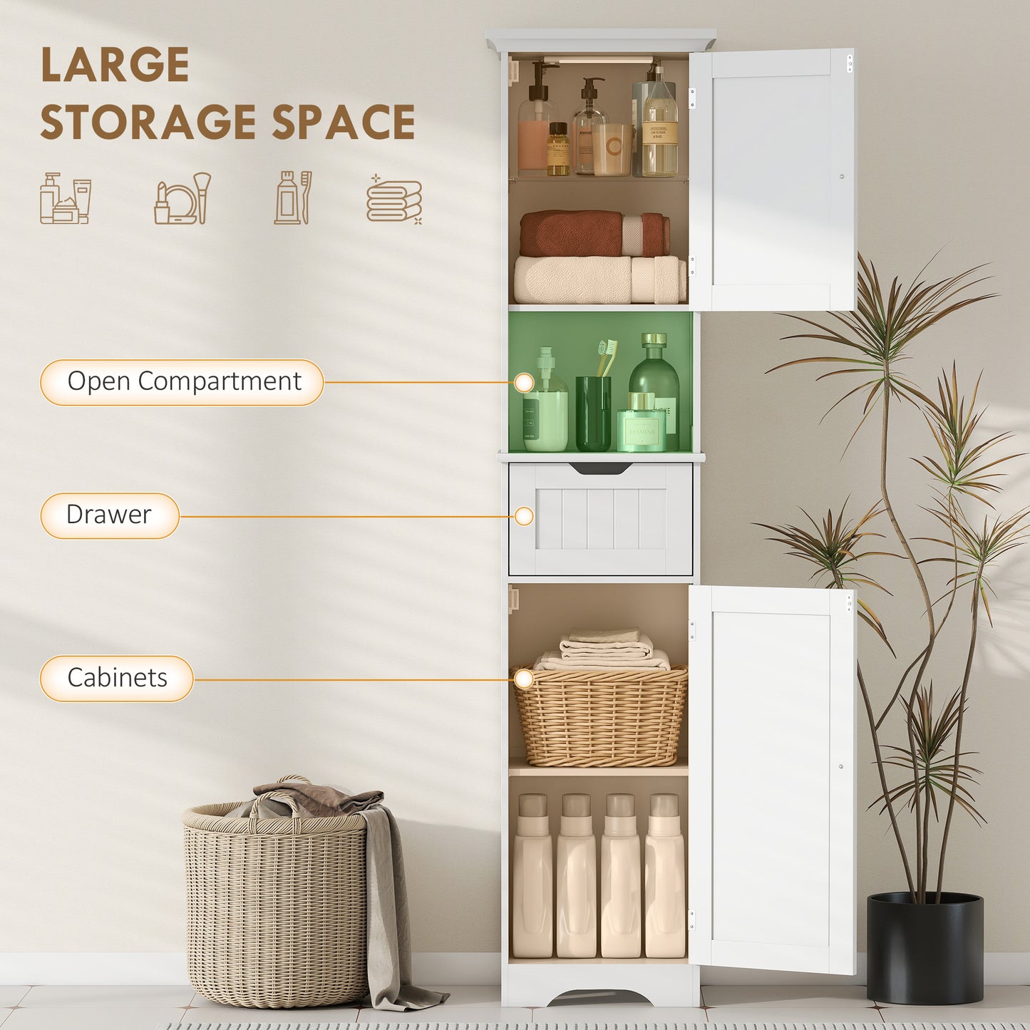 Morale Slim Bathroom Storage Cabinet With Integrated Sensor Lighting White
