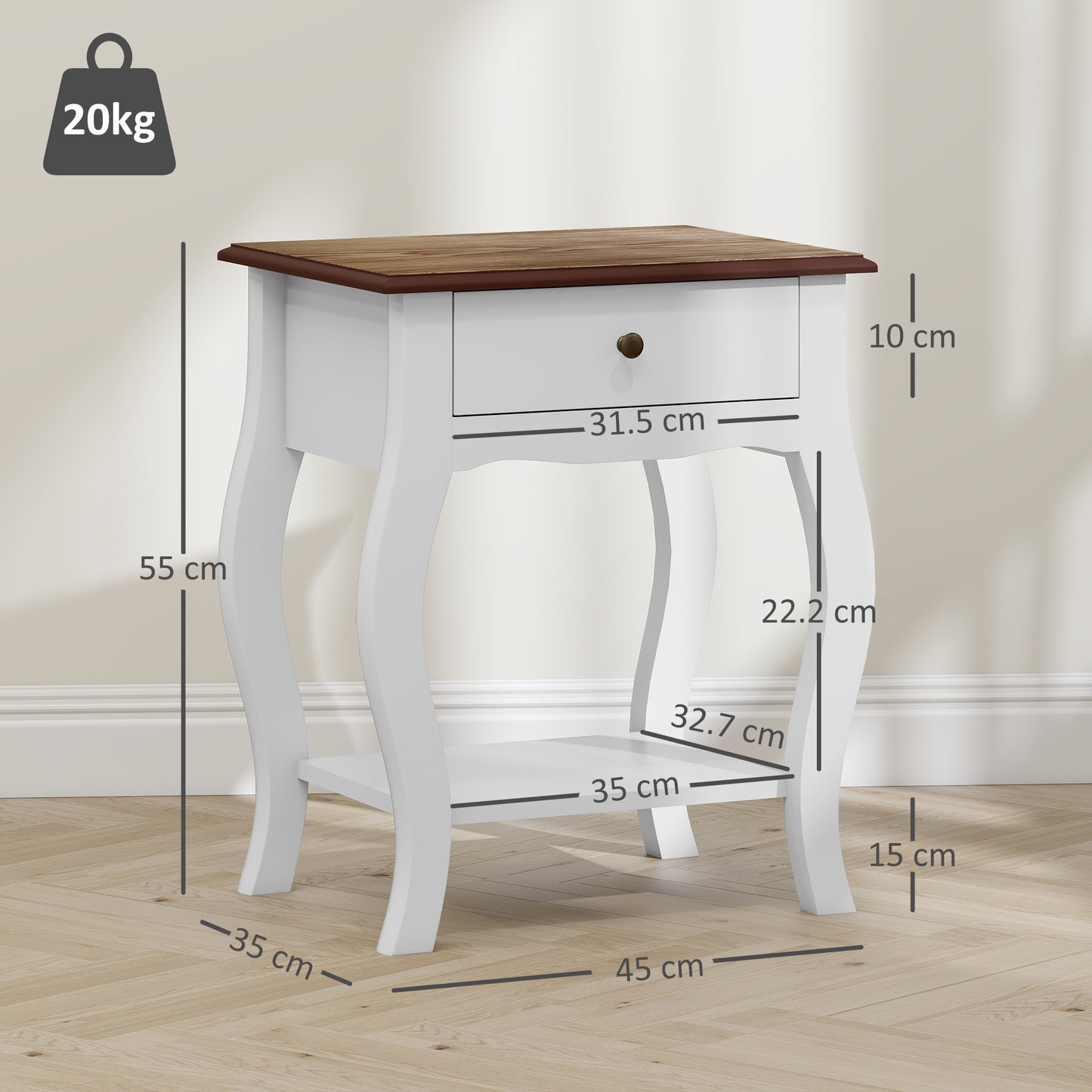 Rifipa White Set Of 2 French Style Bedside Tables With Drawer And Open Shelf
