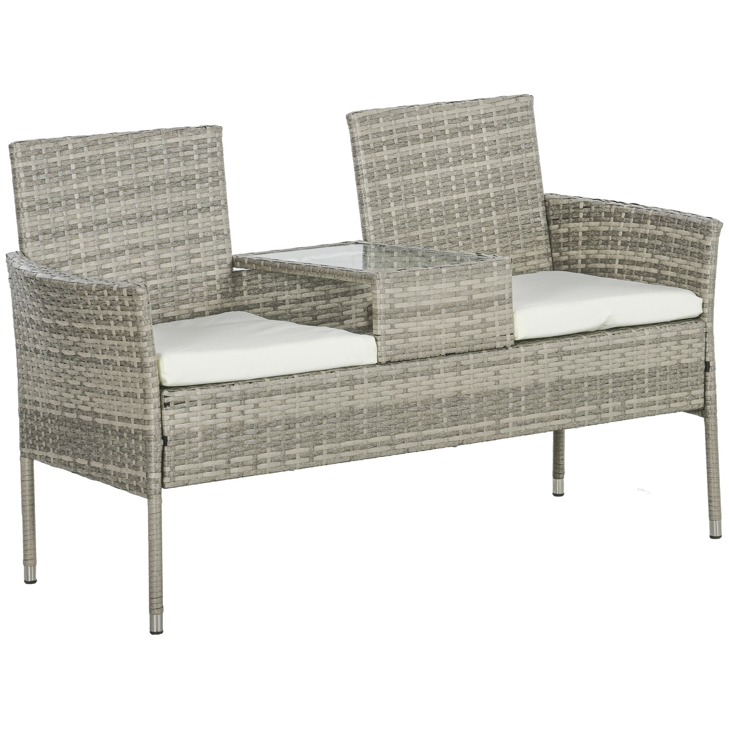 Hamoba Faux Rattan Grey 2 Seat Garden Chair With Integrated Centre Table