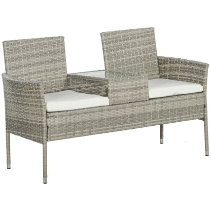 Hamoba Faux Rattan Grey 2 Seat Garden Chair With Integrated Centre Table