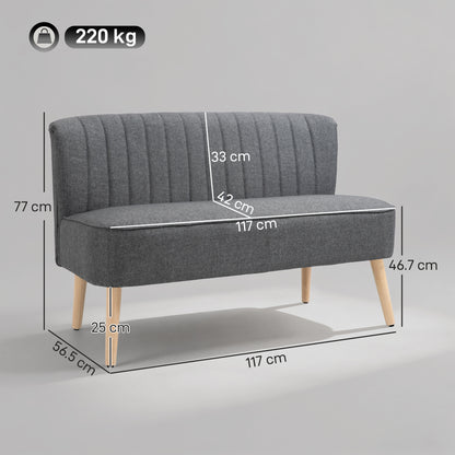 Coliba Fabric Grey Compact 2 Seater Sofa With Padded Seat And Wooden Legs
