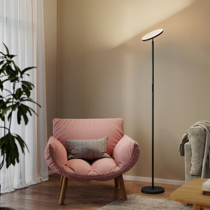 Niba Metal Black LED Uplighter Floor Lamp With Remote Touch Control And Adjustable Head