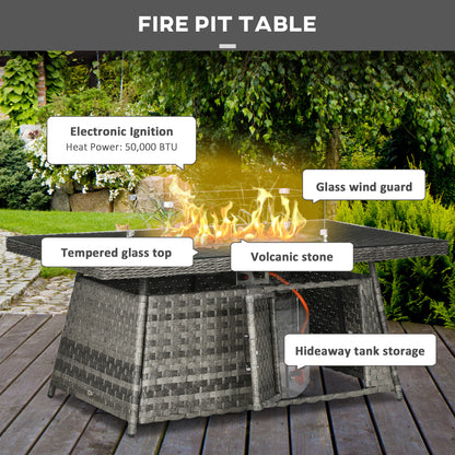 Virire Faux Rattan Grey 9 Seater Garden Sofa Set With Integrated Fire Pit Table