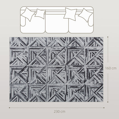 Yolura Lara Chenille Black Triangle Pattern Non Slip Washable Rug 230 x 160 cm