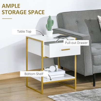 Fimase Set Of 2 Wooden White Bedside Tables With Drawer And Shelf