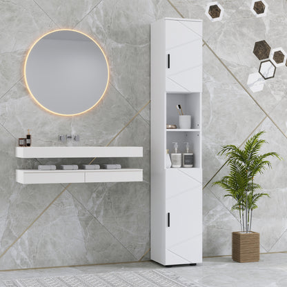 Domifa Tall Bathroom Storage Cabinet With Line Embossed Front And Adjustable Shelves White