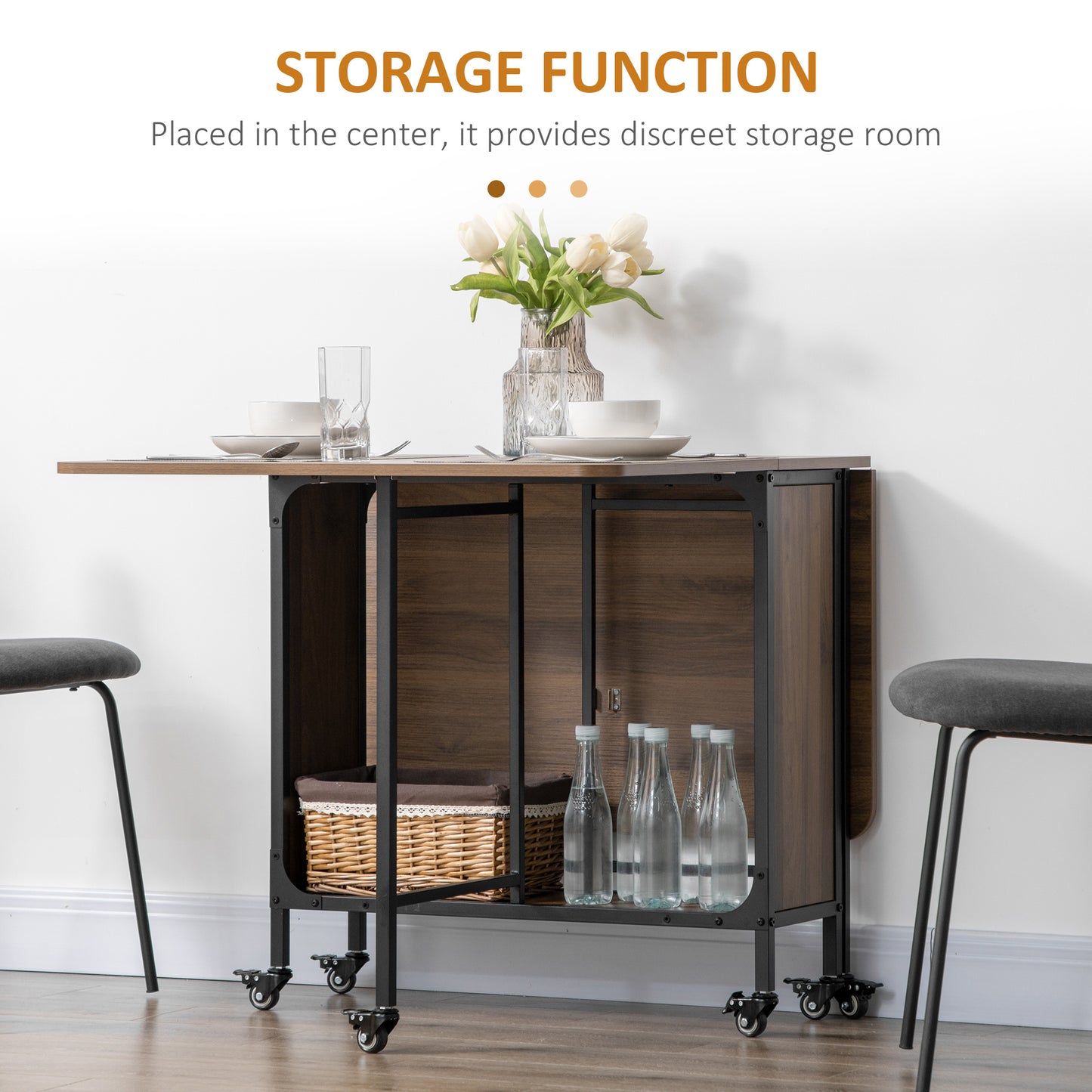 Suzito Wooden Brown And Black Drop Leaf Dining Table Seating 6