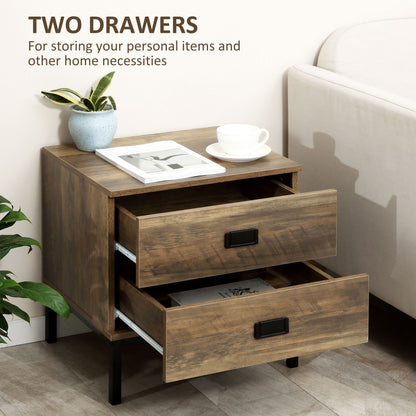 Monoyo Set Of 2 Coffee Brown Retro Bedside Tables 2 Drawers Black Legs