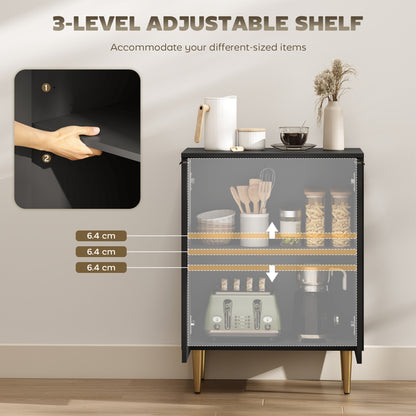 Sutto Black Etched Sideboard 2 Ribbed Doors Gold Accents