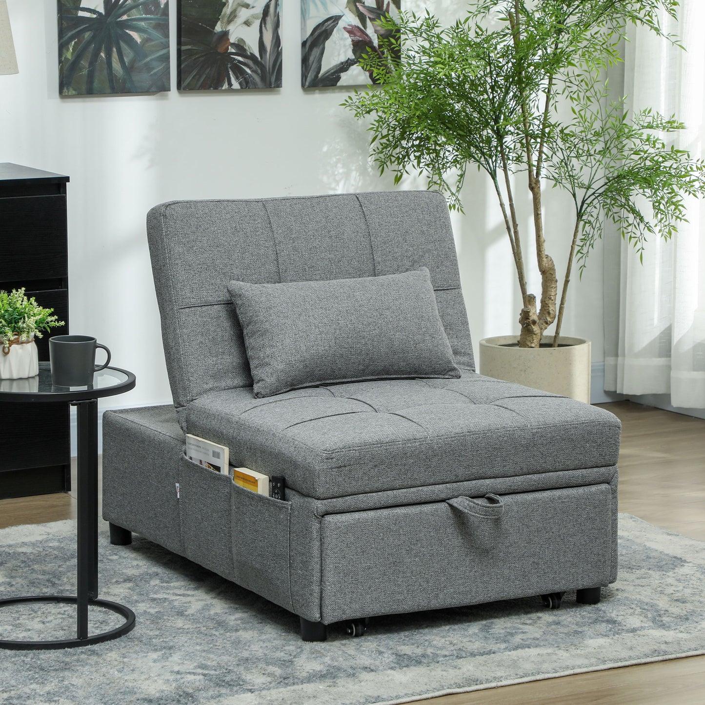 Nidi Kaha Fabric Dark Grey 4 In One Convertible Single Sleeper Chair