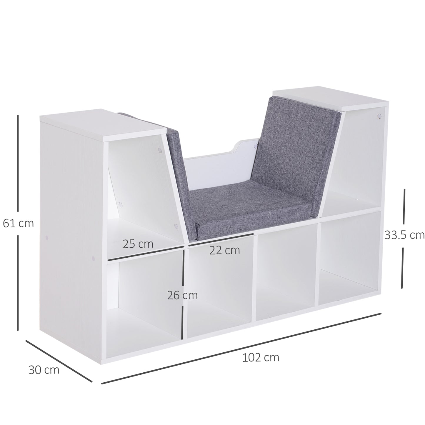 Vezito Wood White Cube Bookcase With Cushioned Seat