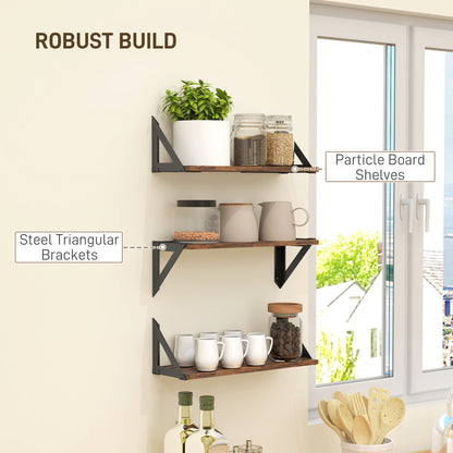 Filozi Wood Rustic Brown Set Of 3 Vintage Style Wall Mounted Shelves 43 cm