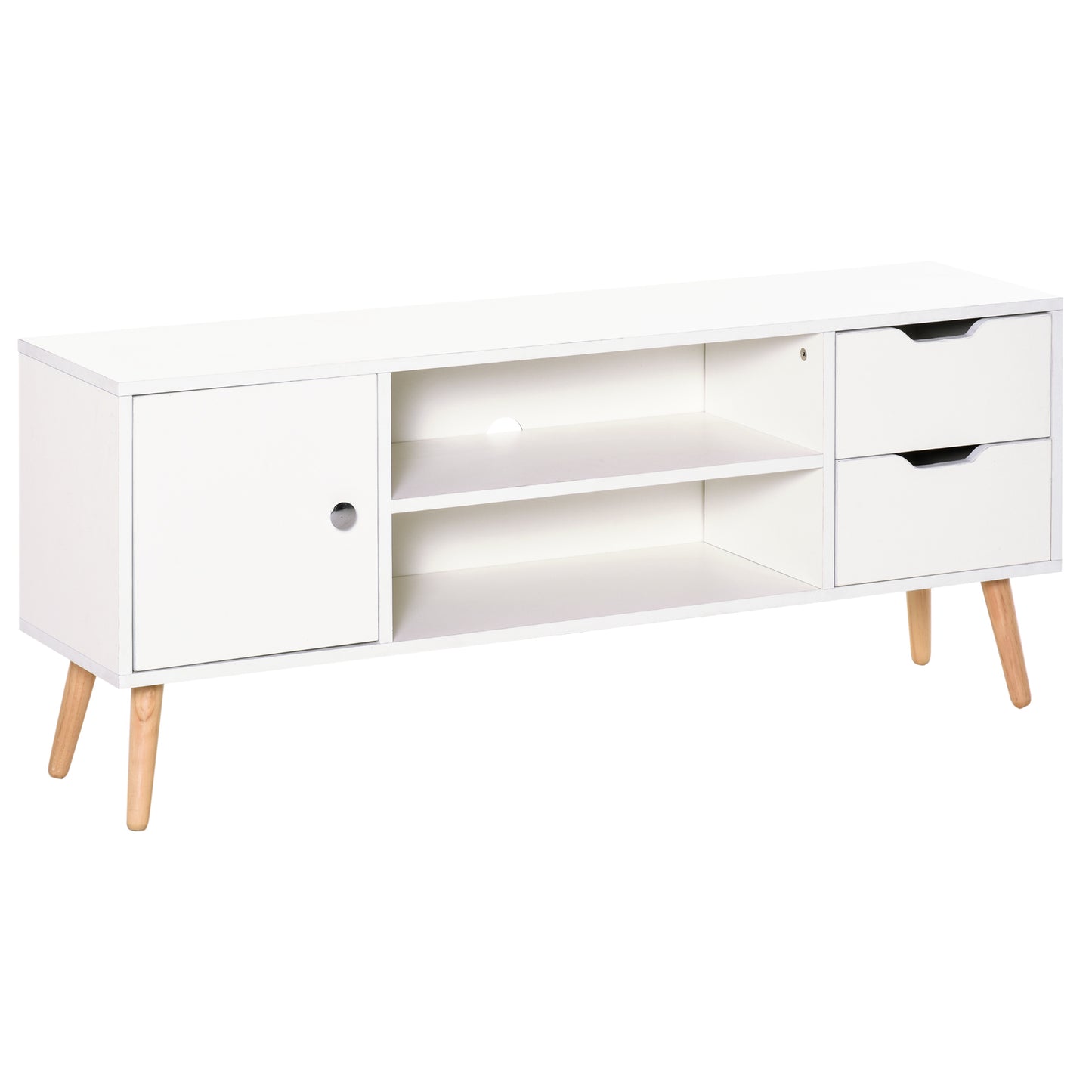 Rani Mano 120cm Wooden White TV Console With Open Shelves 2 Drawers 1 Door