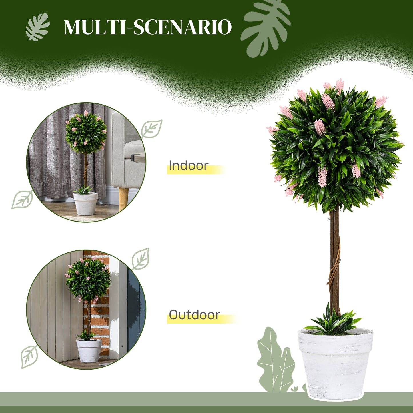 Yodina Set Of 2 Artificial Flower Ball Trees In Pink With Pots For Indoor And Outdoor Styling 60cm