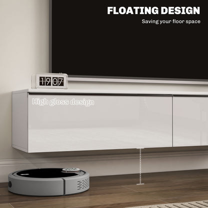 Disa 160cm High Gloss White Floating TV Cabinet For Screens Up To 70 Inches