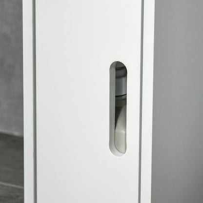 Rizi Tall Freestanding Bathroom Storage Unit With OFauxn Shelves And Cupboards White