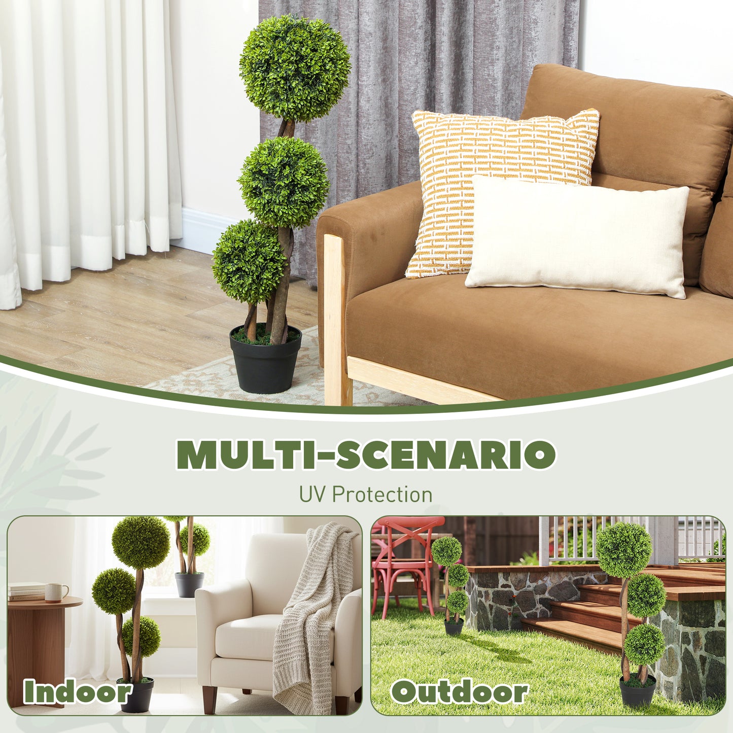 Fidole Set Of 2 Artificial Boxwood Ball Topiary Trees In Pots For Indoor And Outdoor Use