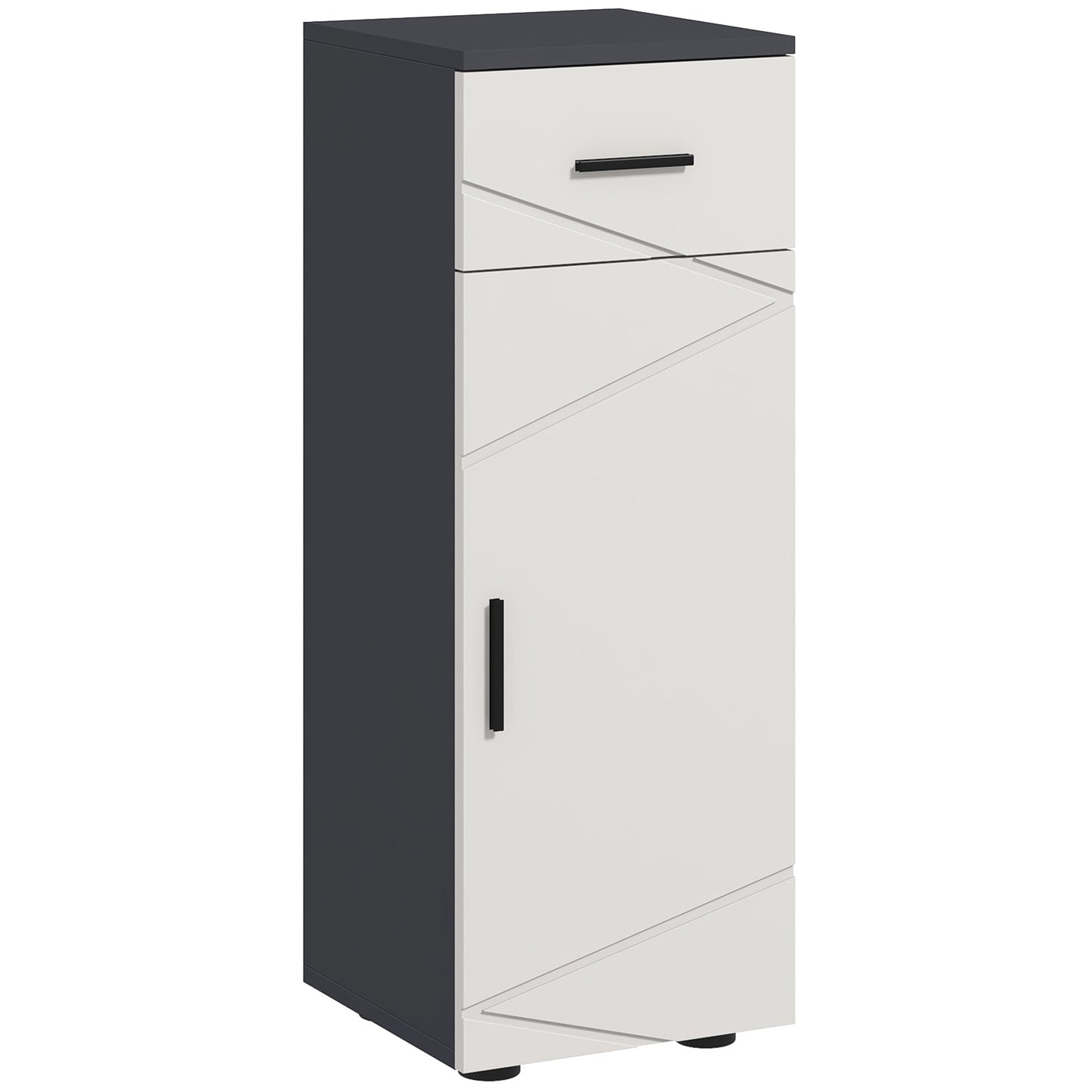 Fimala Slim Grey Bathroom Storage Cabinet With Drawer Cupboard Adjustable Shelves And Soft Close Door