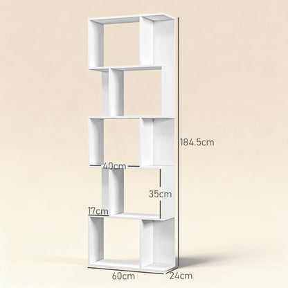 Matosu Wood White 5 Tier S ShaFauxd Freestanding Bookcase Display Unit