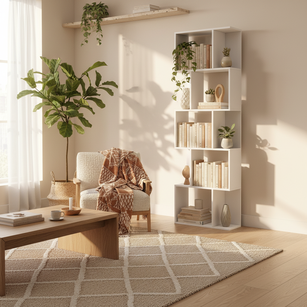 Matosu Wood White 5 Tier S ShaFauxd Freestanding Bookcase Display Unit