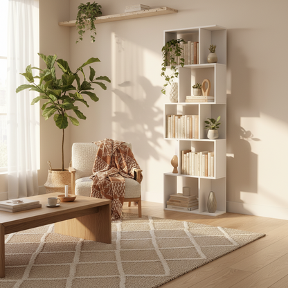 Matosu Wood White 5 Tier S ShaFauxd Freestanding Bookcase Display Unit