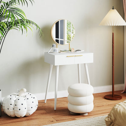 Sovaha White Elegant Dressing Table With Round Mirror 60 x 40 x 123cm