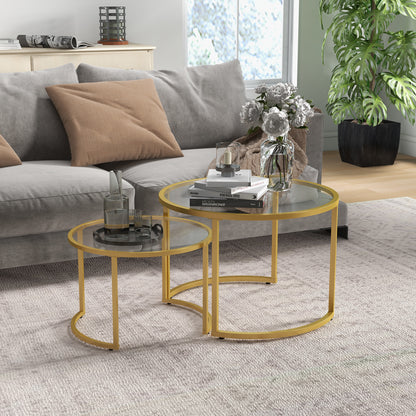 Sosuba Metal And Glass Gold Tone Set Of 2 Modern Nesting Coffee Tables