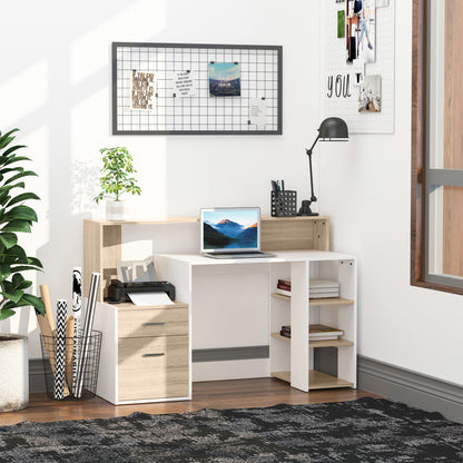 Niledi 137cm Wooden Oak Large Office Desk With Shelves Drawers And Printer Stand