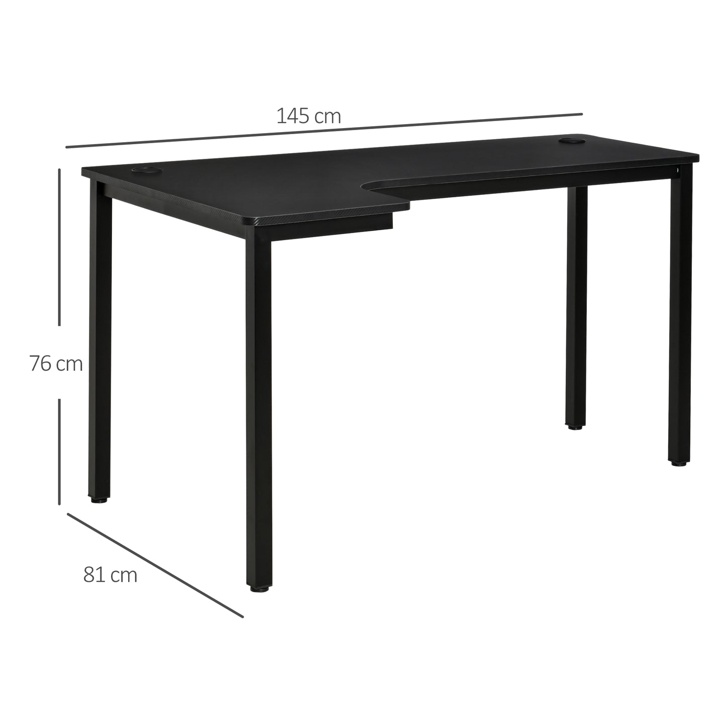 Toviba 145cm Black Left Hand L Shapedd Gaming Desk With Cable Management Holes
