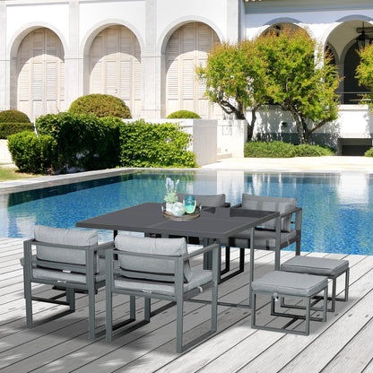 Moyoha Aluminium Grey 9 Piece Space Saving Garden Cube Dining Set With Cushions