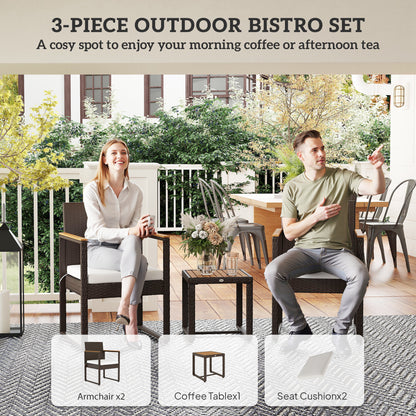 Bermuda Rattan Brown and White 3 Piece Outdoor Garden Bistro Set With Table