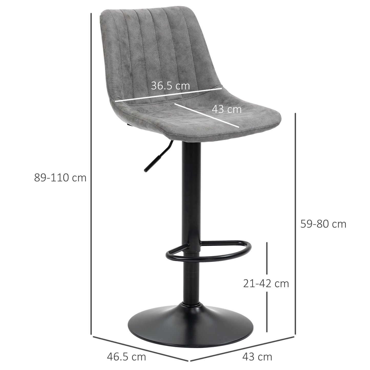 Doneha Faux Leather Grey Adjustable Breakfast Bar Chairs Set Of 2 With Upholstered Seats