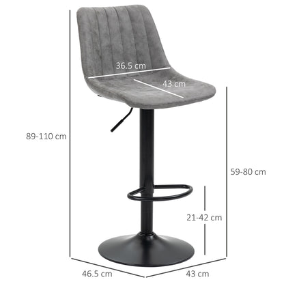 Doneha Faux Leather Grey Adjustable Breakfast Bar Chairs Set Of 2 With Upholstered Seats