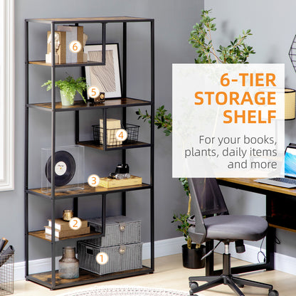 Tadoro Metal And Wood Rustic Brown 6 Tier Industrial Shelving Bookcase