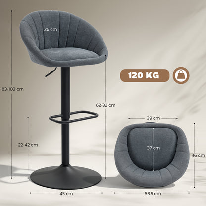 Elfare Dark Grey Fabric Relaxed Tub Bar Stools Set Of 2 With Curved Seat
