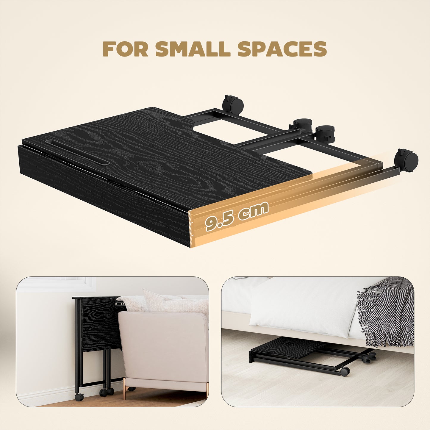 Schut 80cm Wooden Black Folding Desk Lockable Wheels