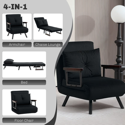 Nenoli Velvet Black 4 In One Convertible Single Chair Bed With Cushion