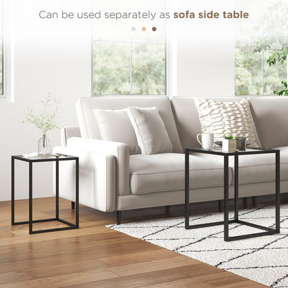 Riraro Metal Black Set Of 2 Nesting Side Tables With Glass Tops