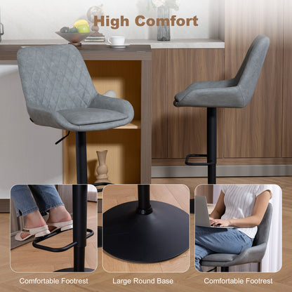 Taraneno Set Of 2 Light Grey Faux Leather Retro Bar Chairs