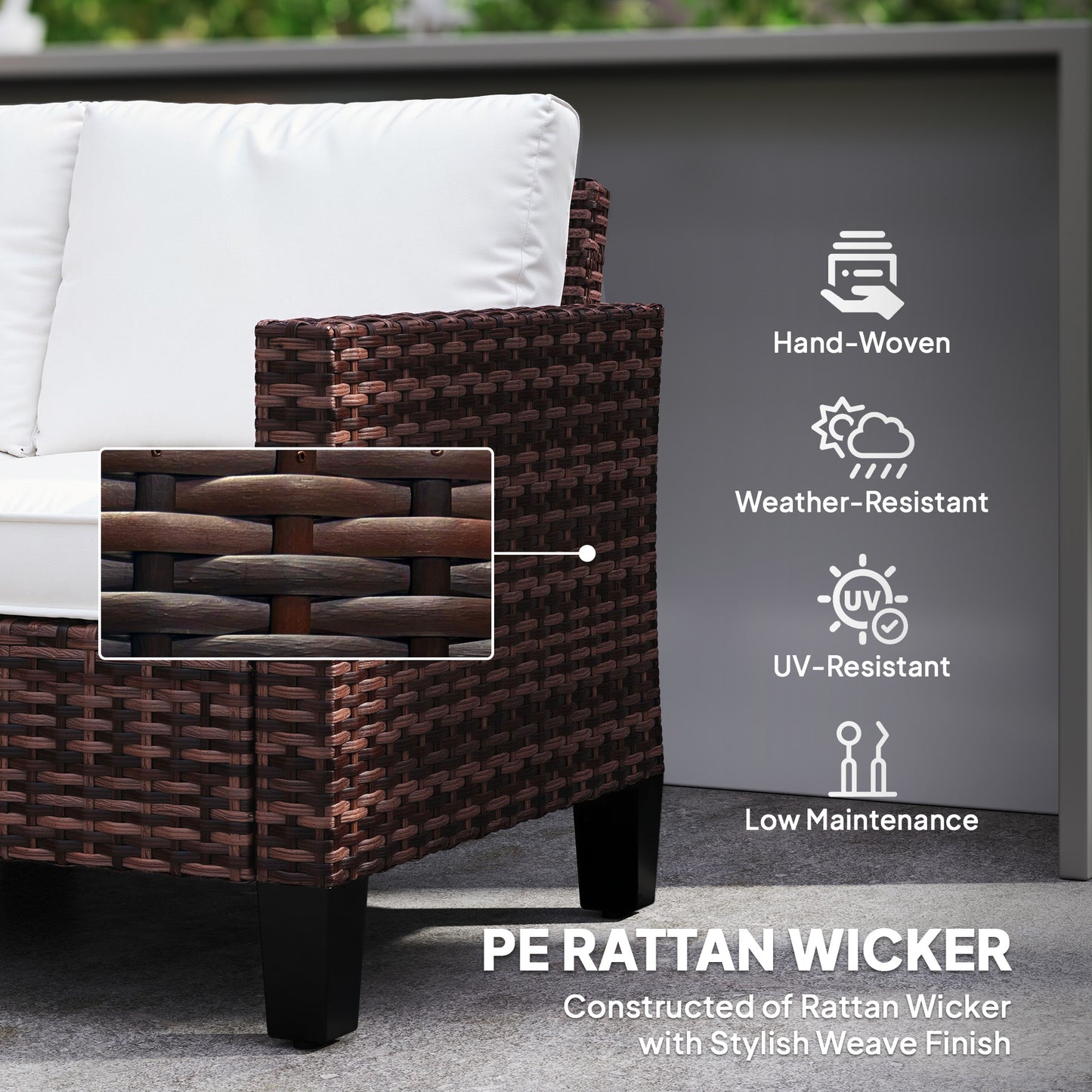 Palo Brown Rattan 2 Seater Outdoor Sofa With White Cushions