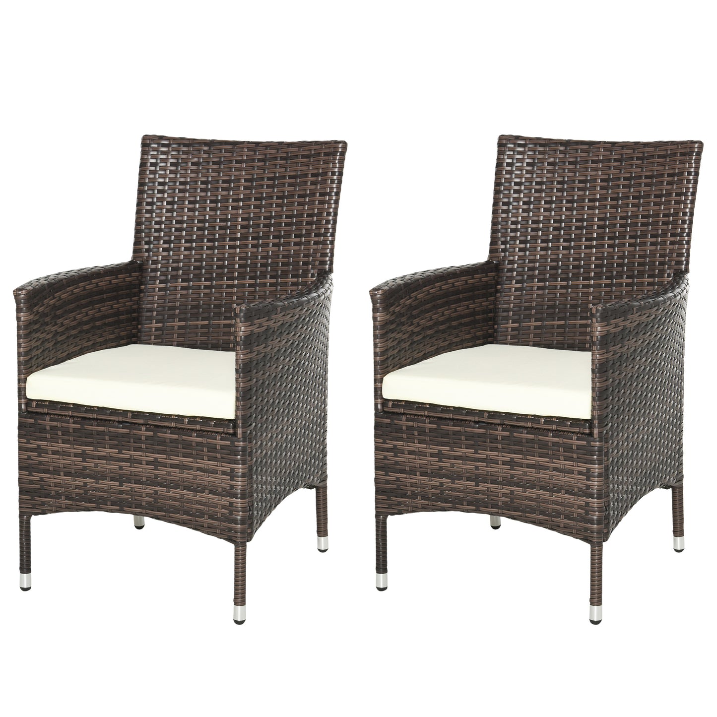 Kesase Set Of 2 Rattan Mixed Brown Garden Dining Chairs With Cushioned Seats