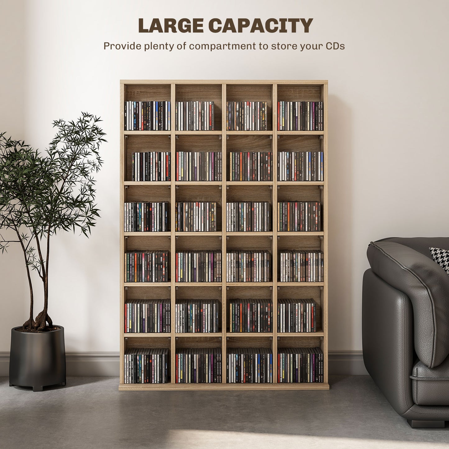 Sufato Wood Natural Finish Adjustable CD Storage Cabinet 89 x 130.5 cm