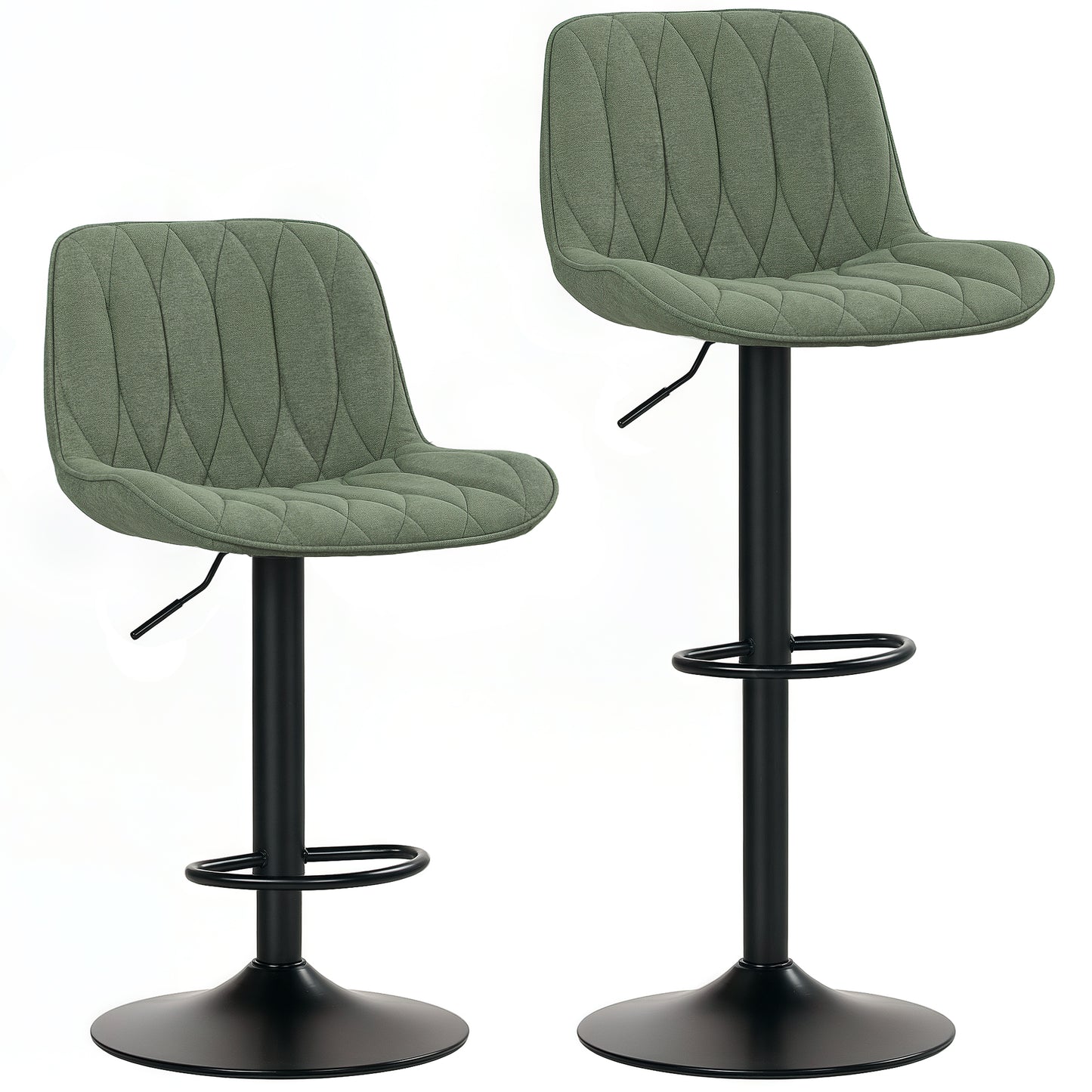 Kali Fabric Green Adjustable Linen Look Bar Stools Set Of 2