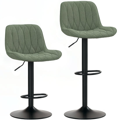 Kali Fabric Green Adjustable Linen Look Bar Stools Set Of 2