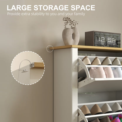 Dorane Lake High Gloss White Slim Shoe Cabinet With 3 Flip Drawers