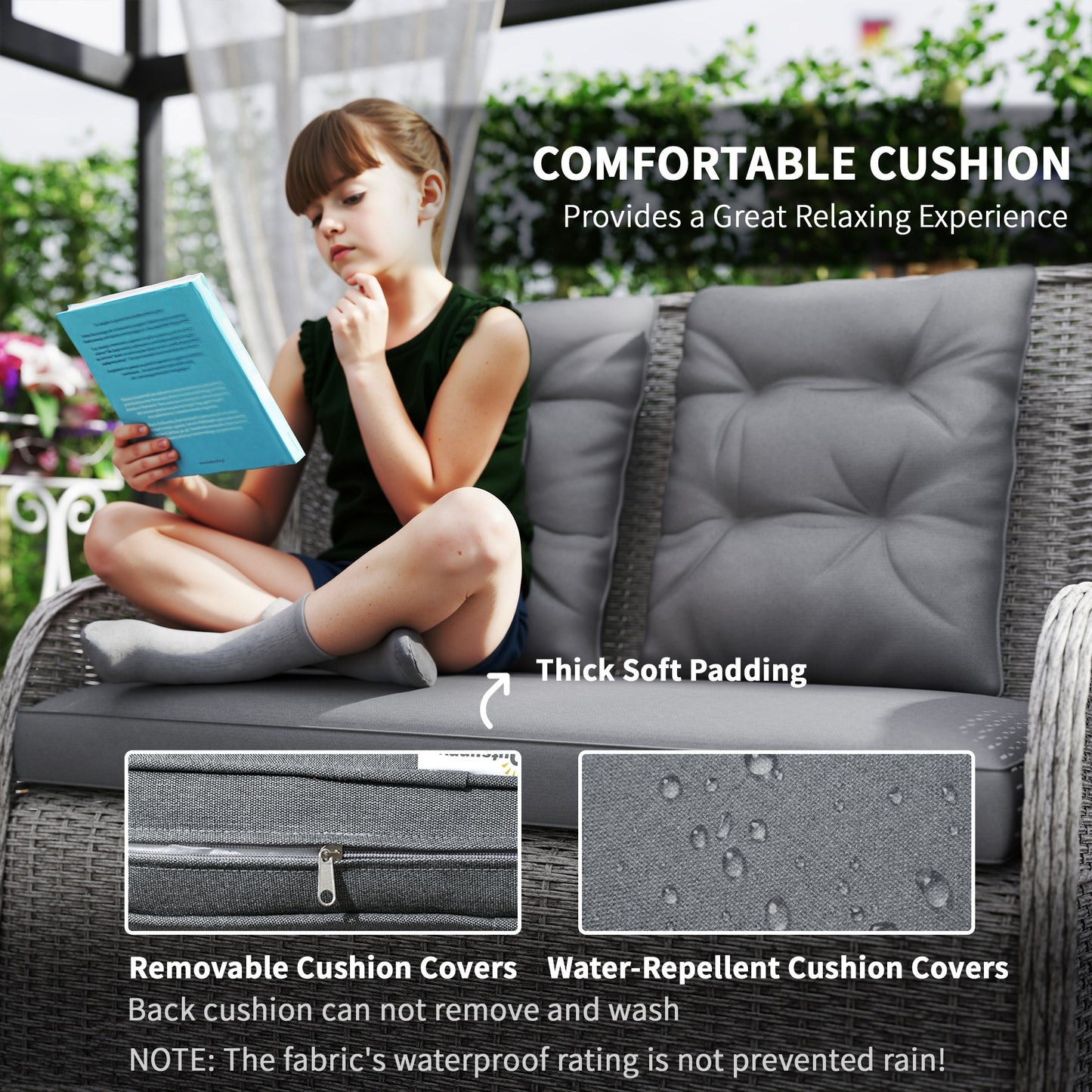 Fano Faux Rattan Grey 4 Seater Outdoor Dining Sofa Set With High Back Chairs And Glass Table