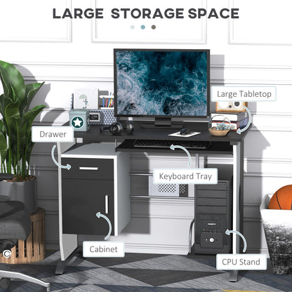 Tafi 100cm Wooden Black Home Office Desk With Keyboard Tray Drawers And Storage Shelves