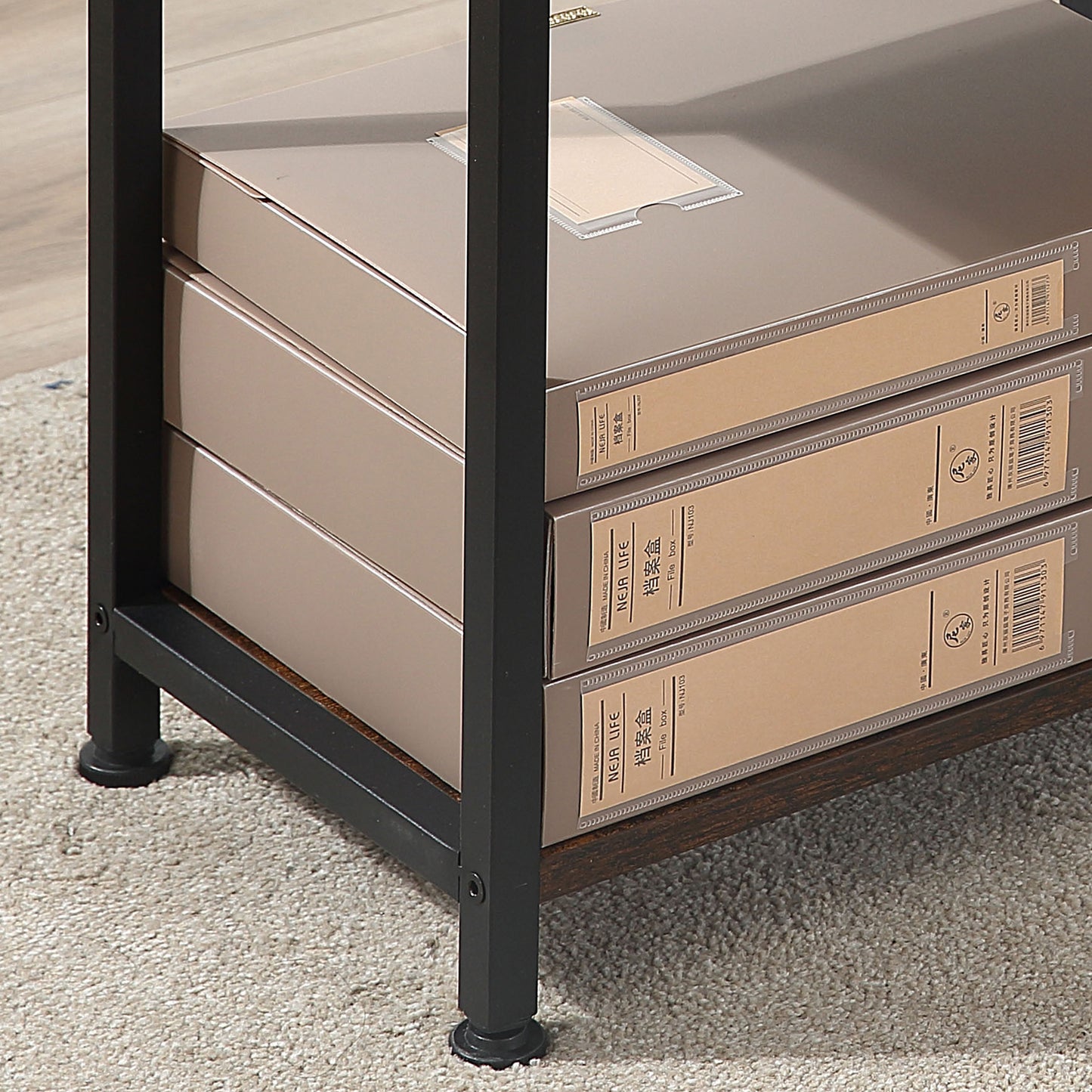 Ranasa 120cm Metal And Wooden Rustic Brown Industrial Desk With Storage Shelves