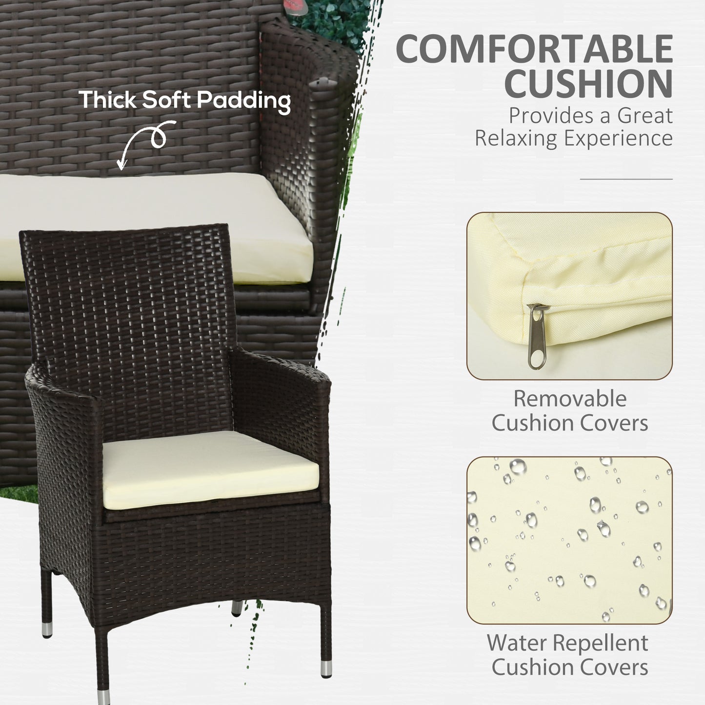 Dodone Metal And Rattan Brown Set Of 2 Outdoor Dining Armchairs With Cushions