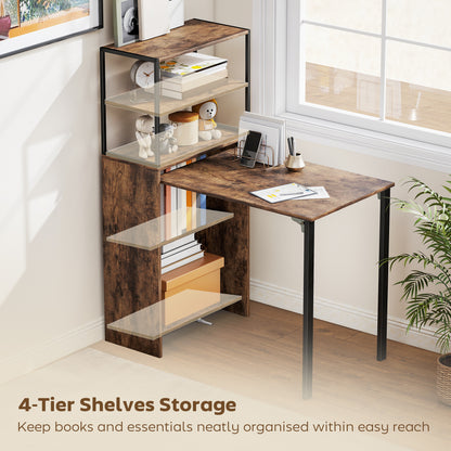 Serana 105cm Wooden Brown Folding Work Table With Integrated Shelving